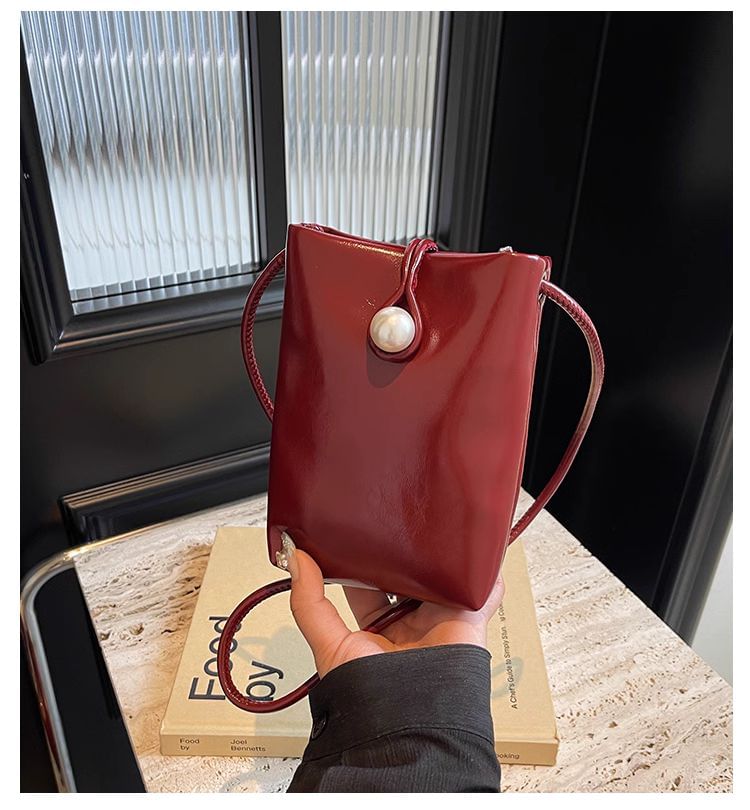 Leather Plain Bag Faux Crossbody