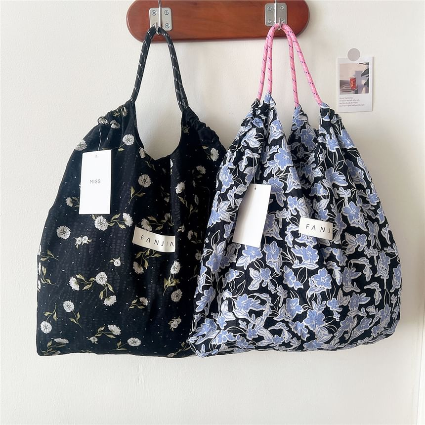 Floral Drawstring Tote Bag