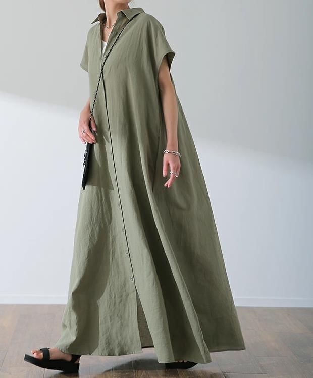 Short-Sleeve Solid Shirt Maxi Dress