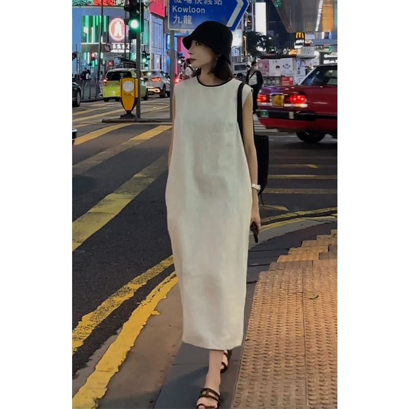 Short-Sleeve Solid Open Back Sundress Maxi