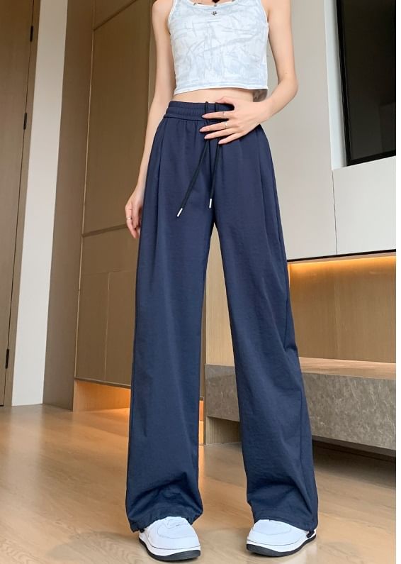 Plain High Waist Drawstring Wide Leg Sweatpants