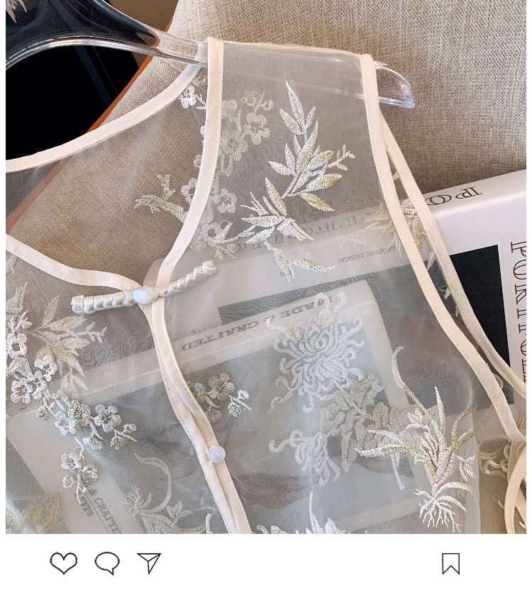 Flower Embroidered Sheer Vest