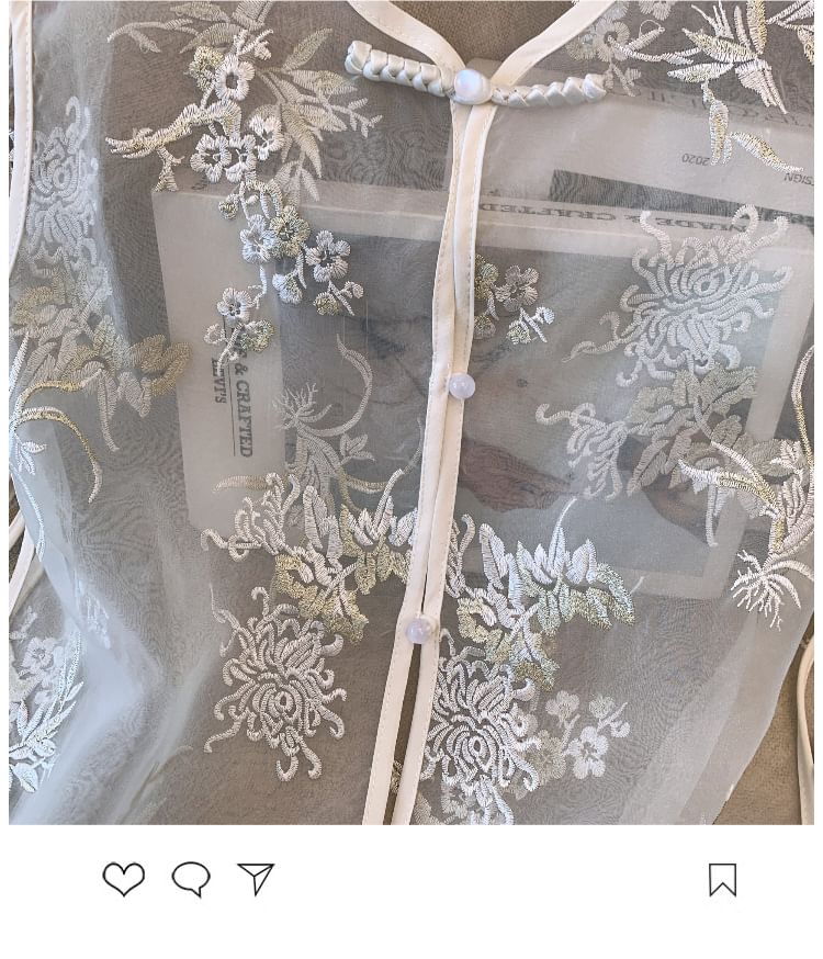 Flower Embroidered Sheer Vest