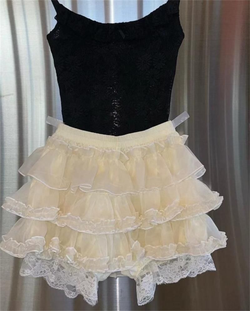 High Waist Plain Ruffle Skort