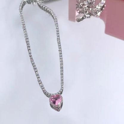 Heart Pendant Rhinestone Necklace