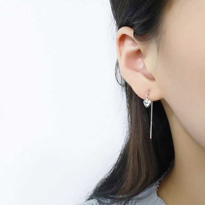 Heart Rhinestone Alloy Threader Earring