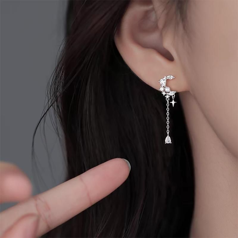 Moon & Star Alloy Dangle Earring