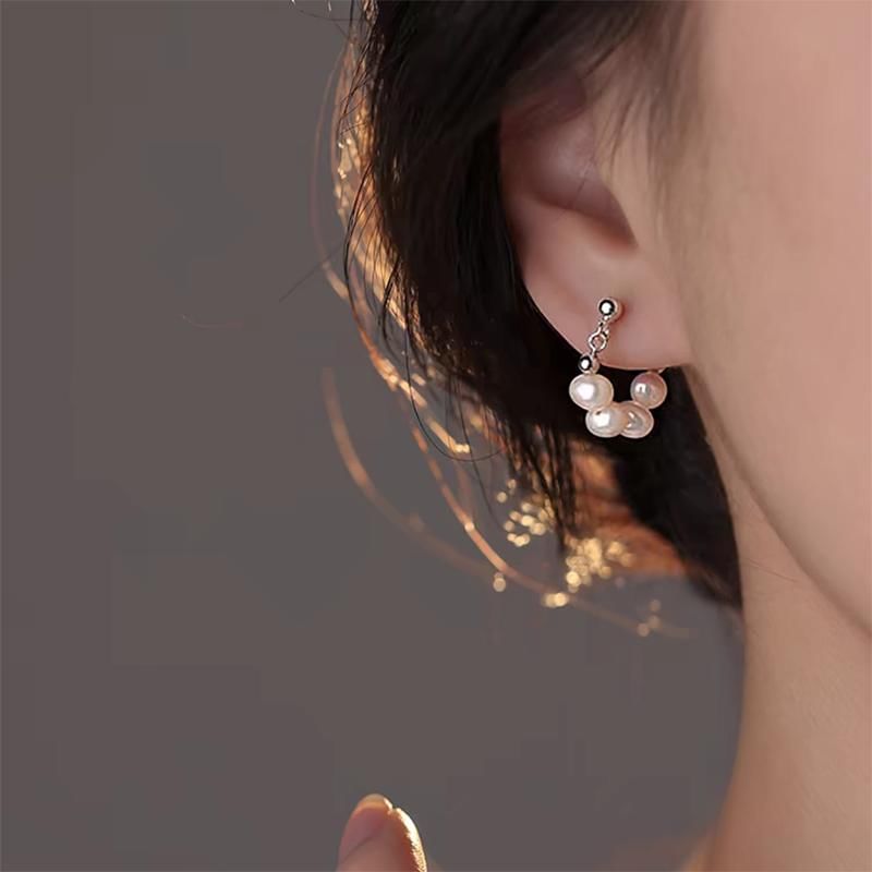 Faux Pearl Alloy Hoop Earring