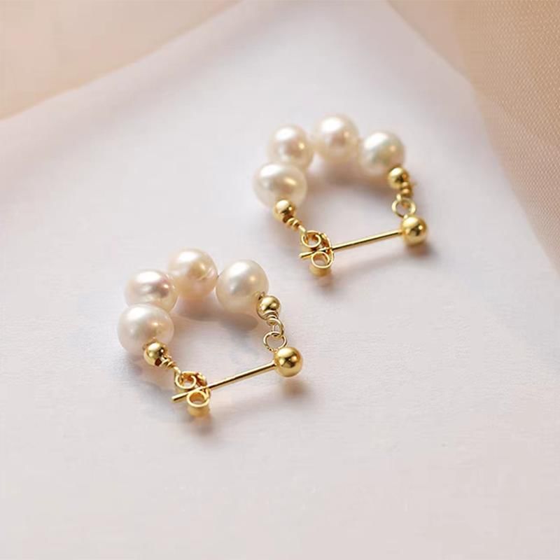 Faux Pearl Alloy Hoop Earring