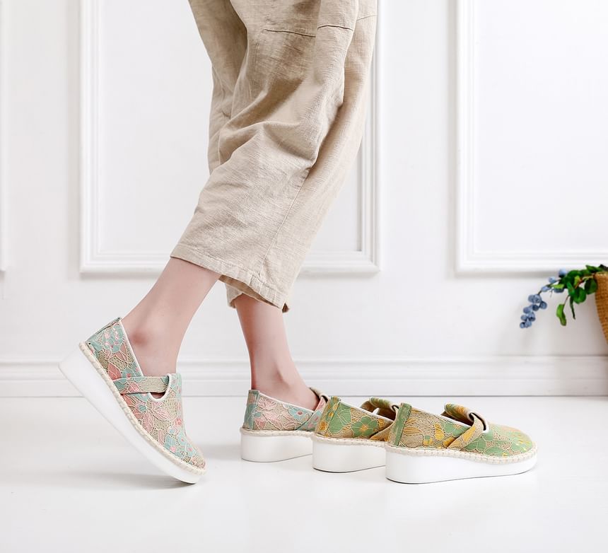 Lace Platform Slip-Ons