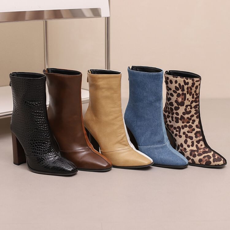 Pointed Boots Toe Heel Short Chunky