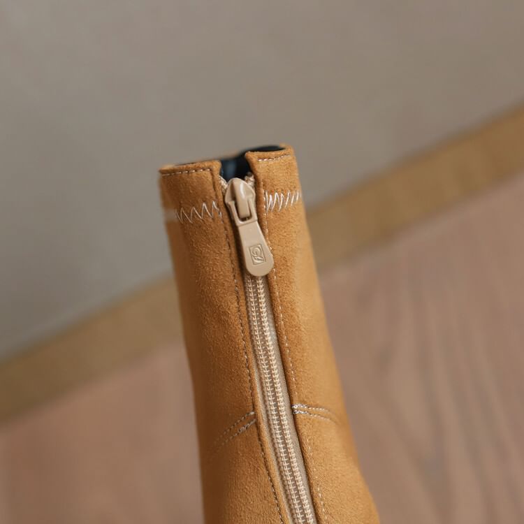 Boots Chunky Pointed Denim Heel Toe Short