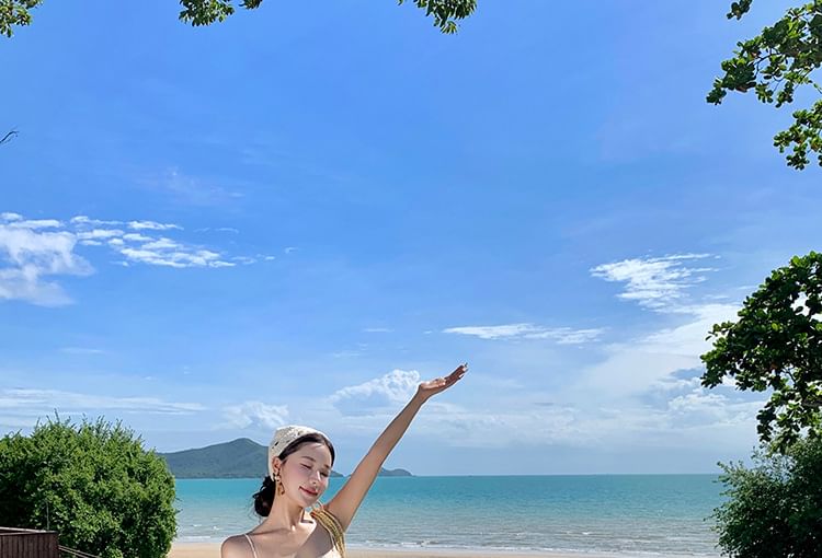 Back Dress Spaghetti Open Strap Floral Accent Bow Maxi Neck Print Square A-Line