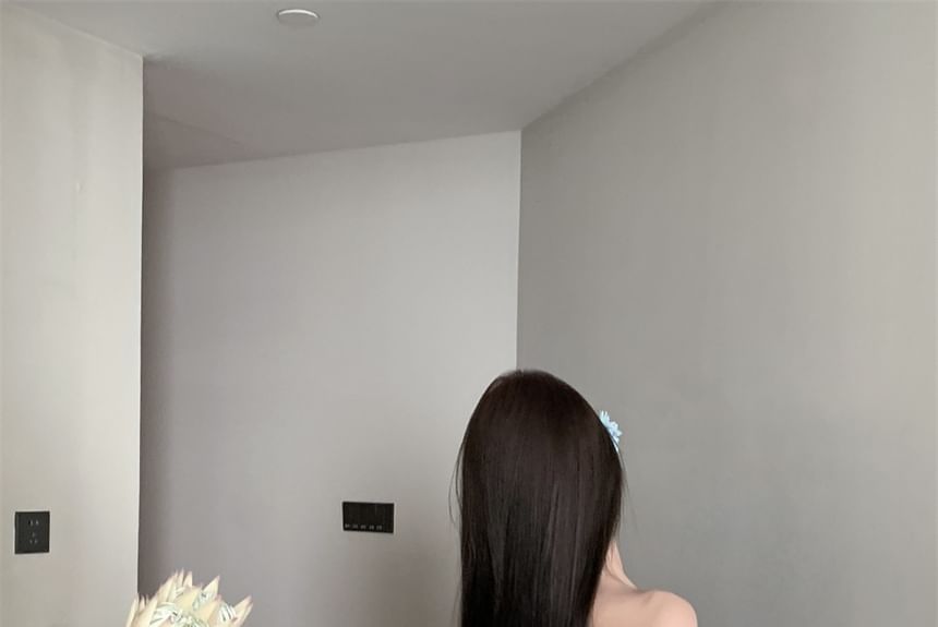 Tunic Long-Sleeve Off-Shoulder Dress Bow Ruched Accent Plain