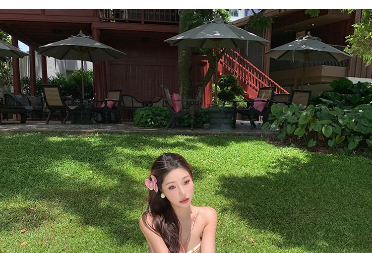 Halter Neck Dress Print Maxi Cutout Pleated Floral Back A-Line Open