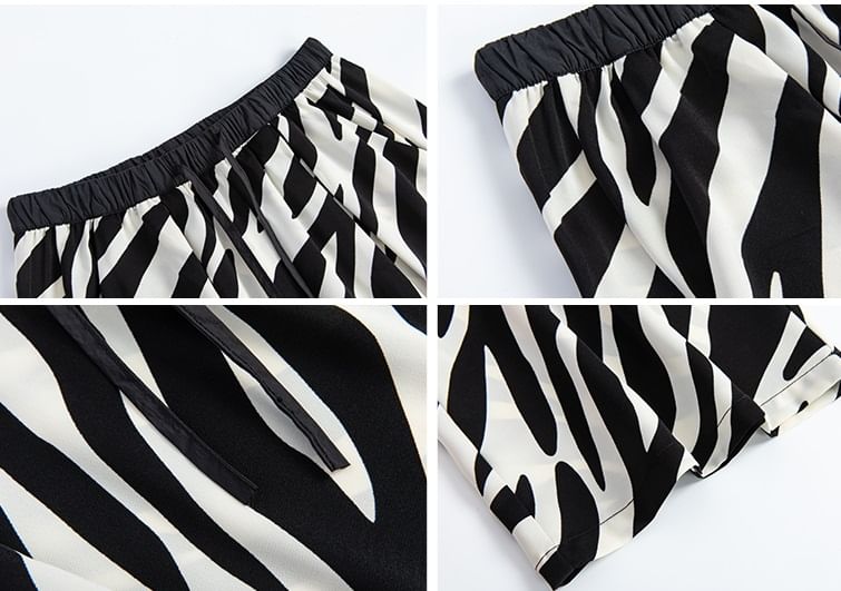 High Rise Animal Print Drawstring Wide Leg Sweatpants