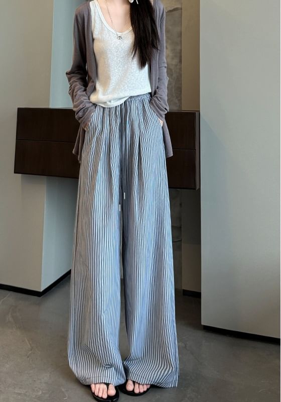 High Rise Drawstring Stripe Wide Leg Sweatpants