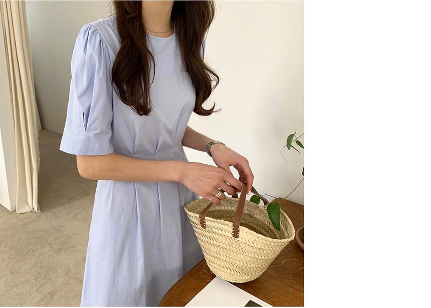 V-Neck Short-Sleeve Solid Wrap Sheath Maxi Dress