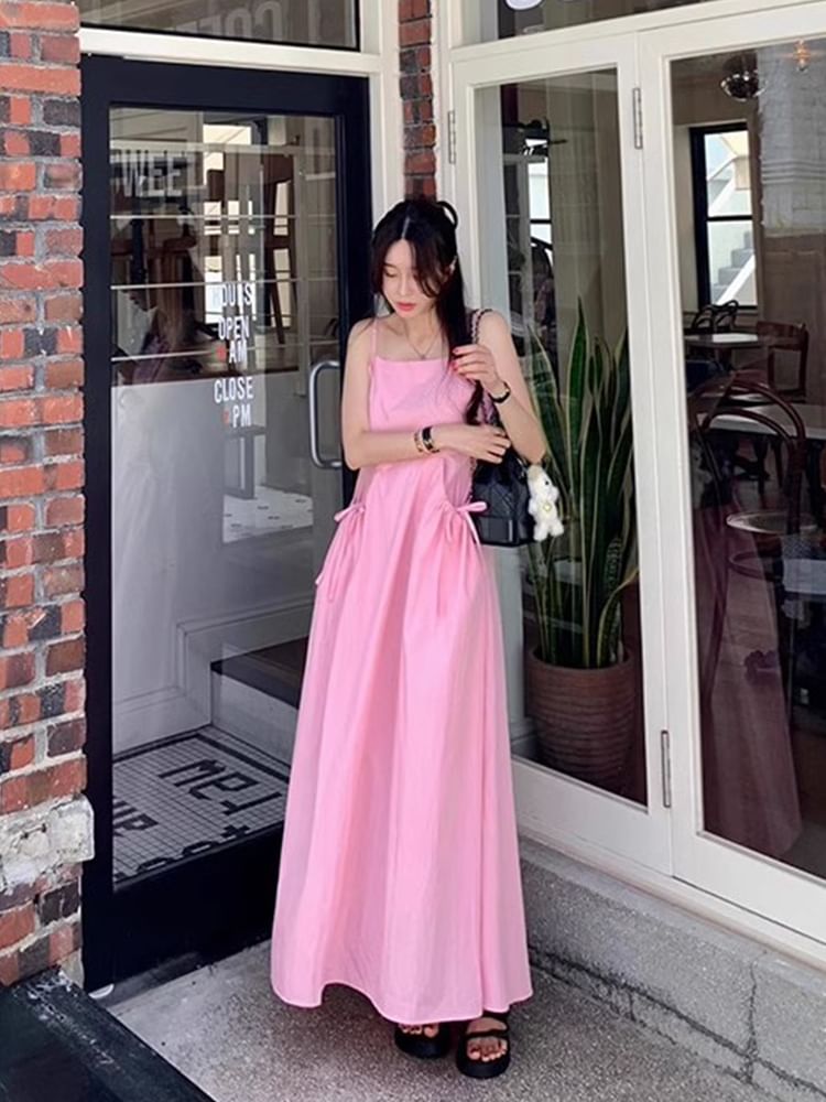 Crew Neck Short-Sleeve Solid Sundress Maxi