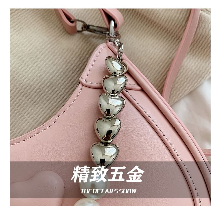 Heart Faux Pearl Chain Shoulder Bag