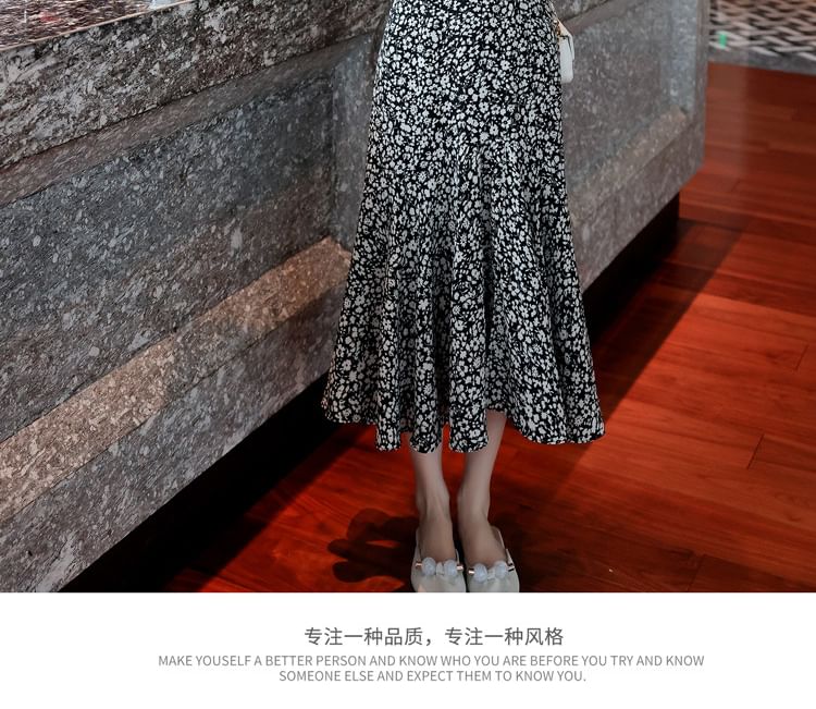 Floral Skirt A-Line Waist Midi Elastic Print