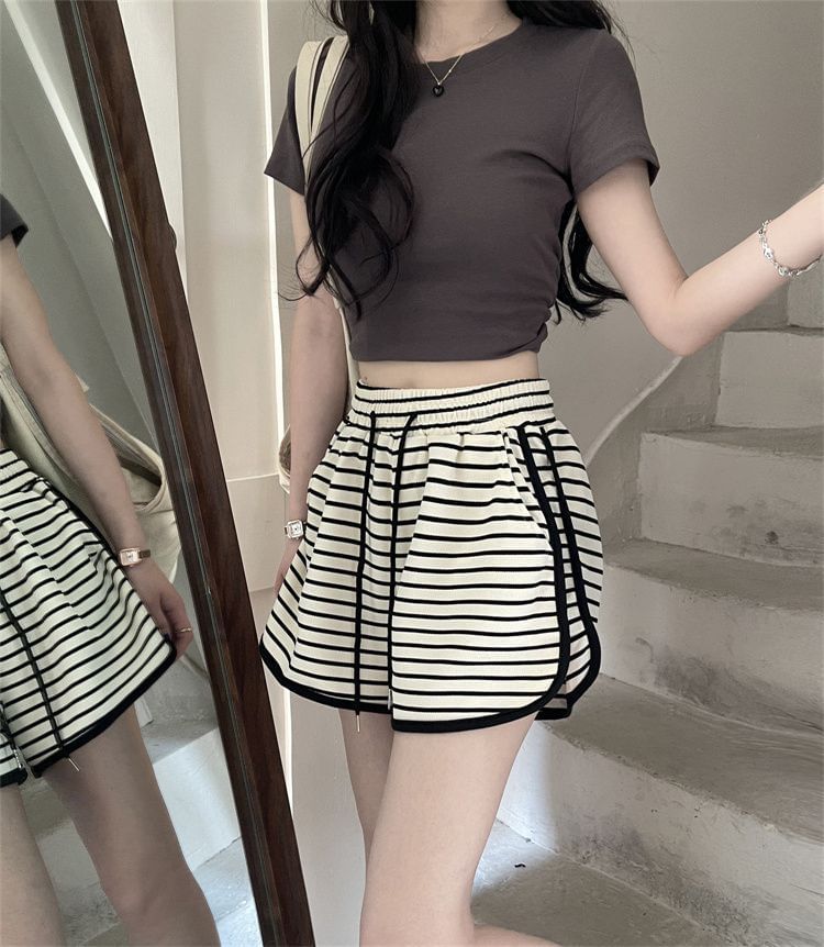 Waist Striped Drawstring Shorts