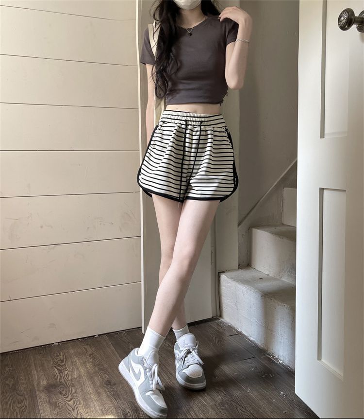 Waist Striped Drawstring Shorts