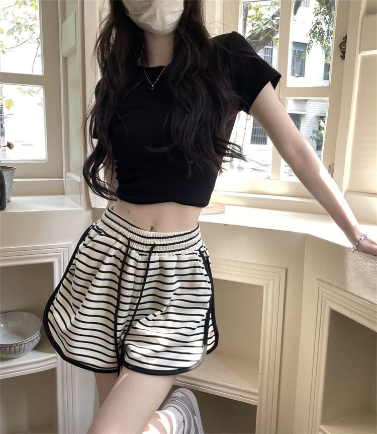 Waist Striped Drawstring Shorts