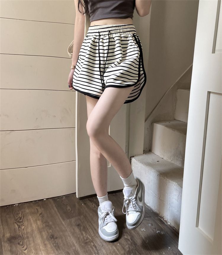 Waist Striped Drawstring Shorts