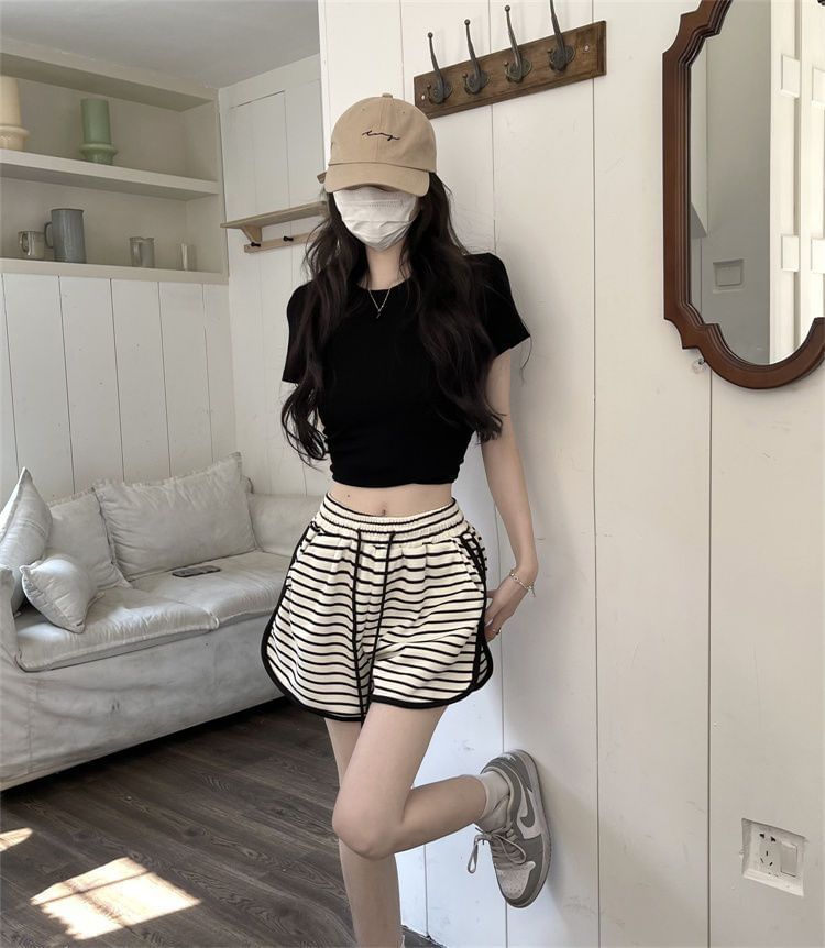Waist Striped Drawstring Shorts