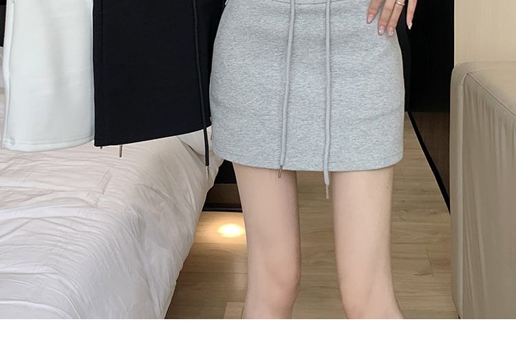 Waist Pencil Mini Plain Skirt Drawstring