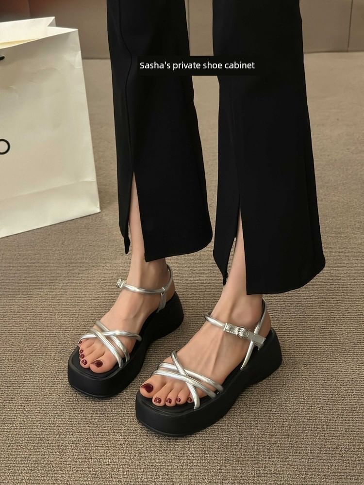 Faux Leather Platform Sandals