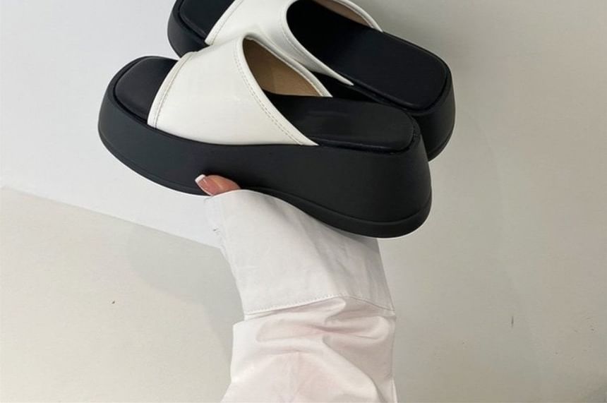 Two Tone Platform Slide Sandals