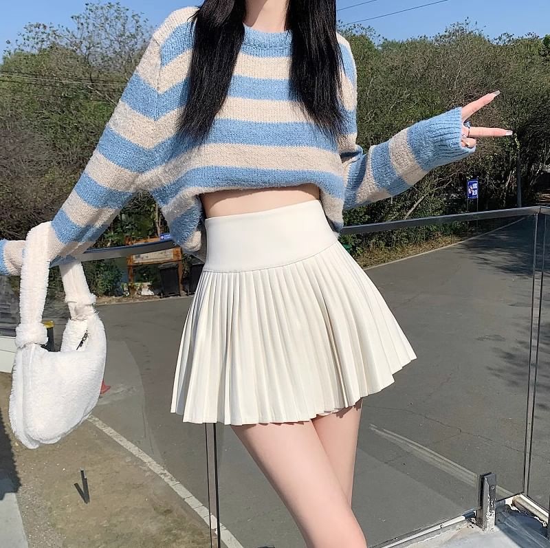 Skirt Plain Pleated Waist Mini High Accordion A-Line