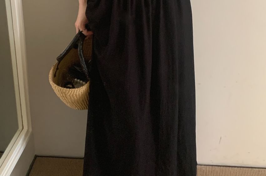 Thin Strap Solid Open Back Maxi A-Line Dress