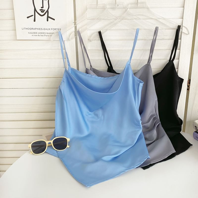 Cowl Neck Plain Asymmetrical Cami Top