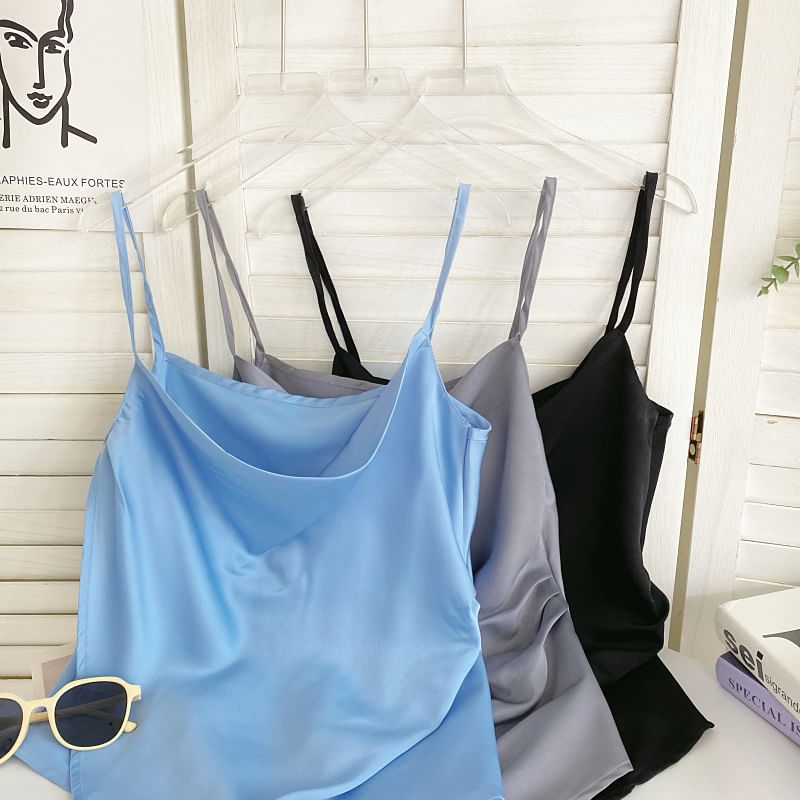 Cowl Neck Plain Asymmetrical Cami Top