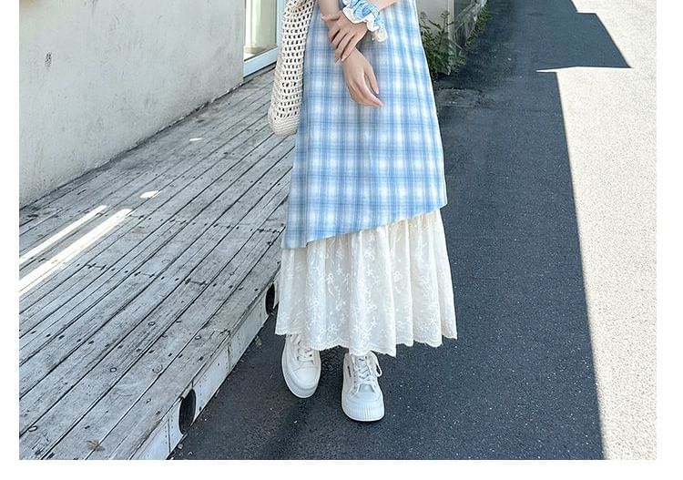 Thin Strap Plaid Mock Two-Piece Maxi Sundress