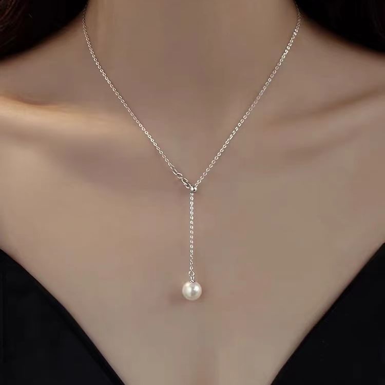 Faux Pearl Pendant Lariat Necklace