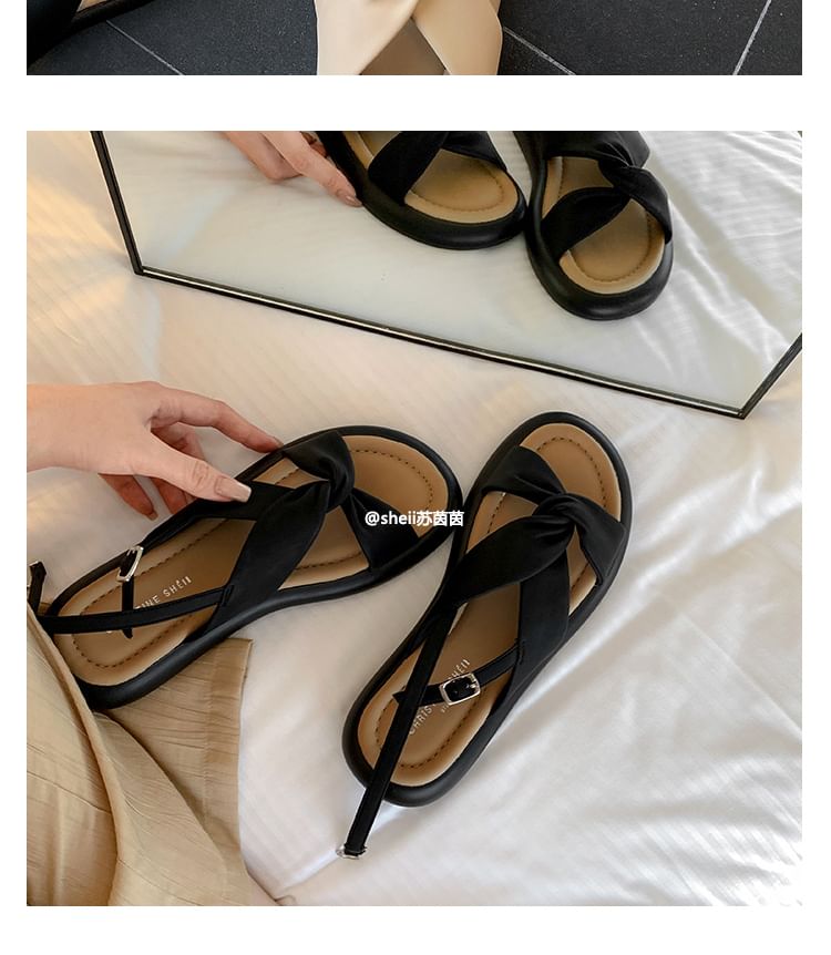 Platform Cross Strap Plain Faux Leather Slingback Sandals