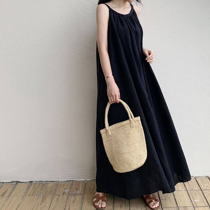 Strapless Solid A-Line Maxi Dress