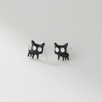 925 Sterling Silver Enamel Cat Stud Earring