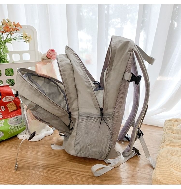 Star Print Mesh Panel Multi-Pocket Backpack