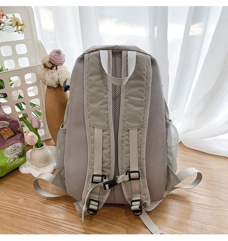 Star Print Mesh Panel Multi-Pocket Backpack