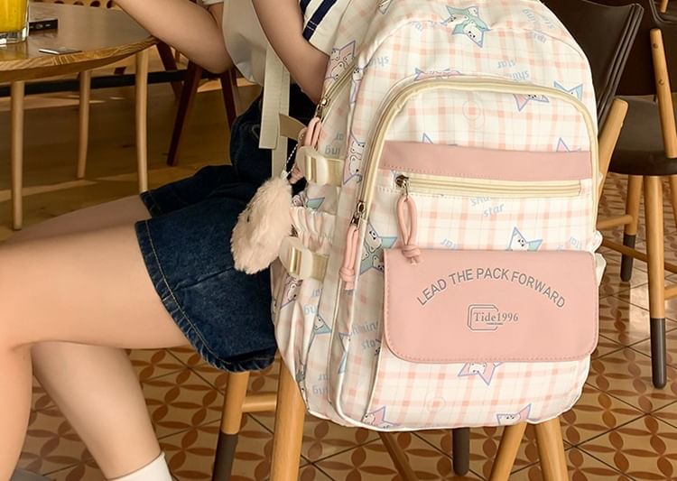 Print Bag Charm Multi-Pocket Backpack Set Cartoon /