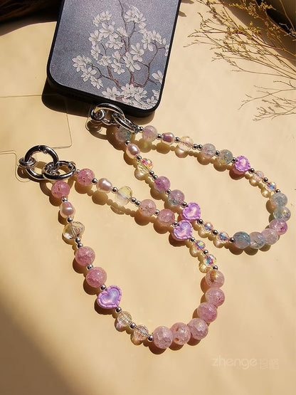 Faux Crystal Bead Phone Strap with Lanyard Pad