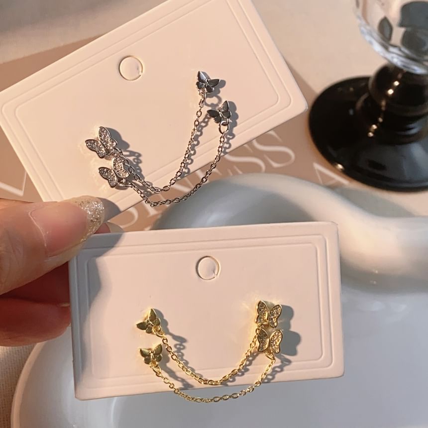 Gold Earrings Chain Butterfly