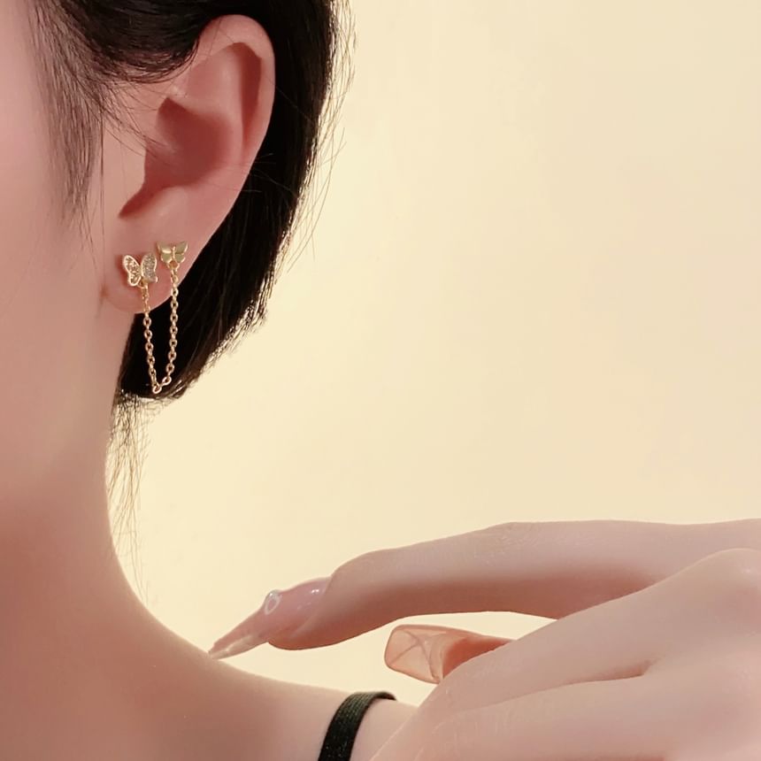Gold Earrings Chain Butterfly