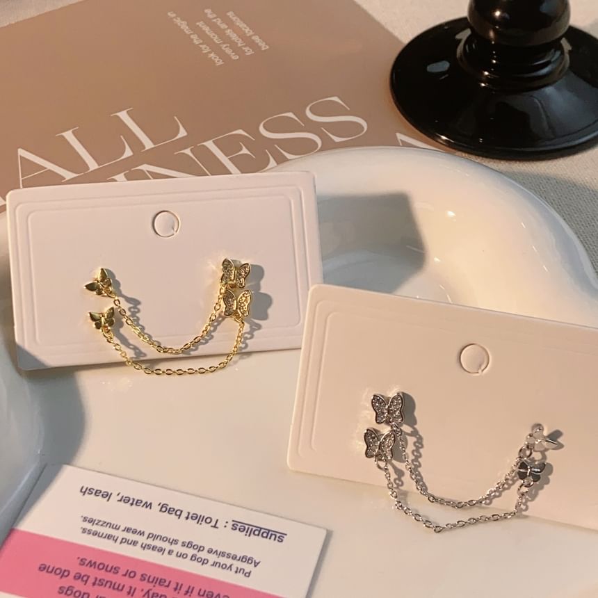 Gold Earrings Chain Butterfly