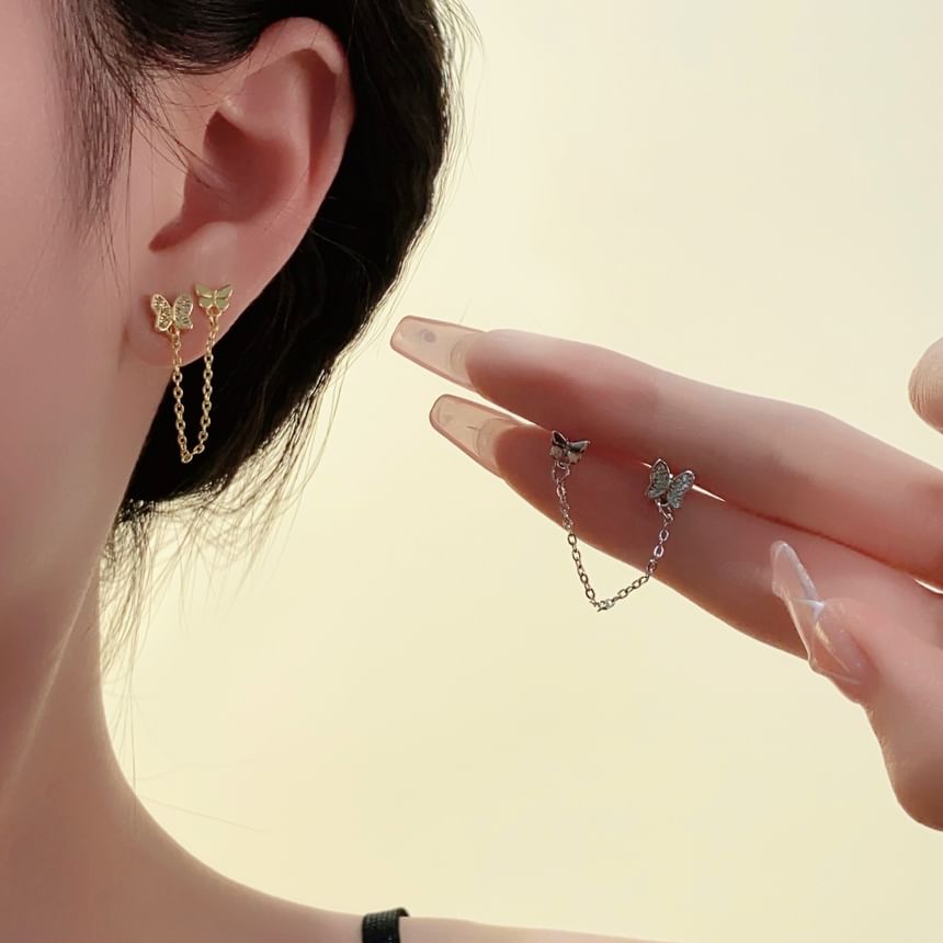 Gold Earrings Chain Butterfly